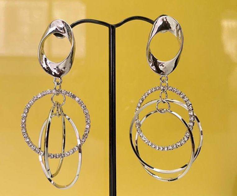 Silver Geometric Orbit Earrings