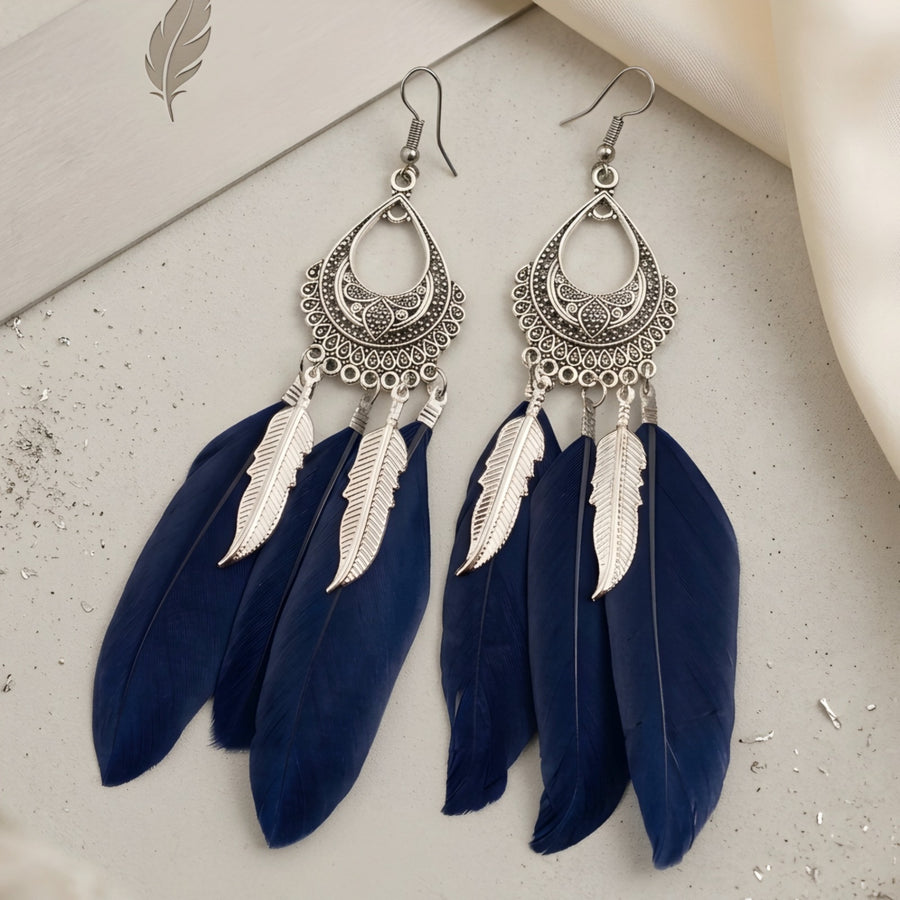 Midnight Feather Statement Earrings