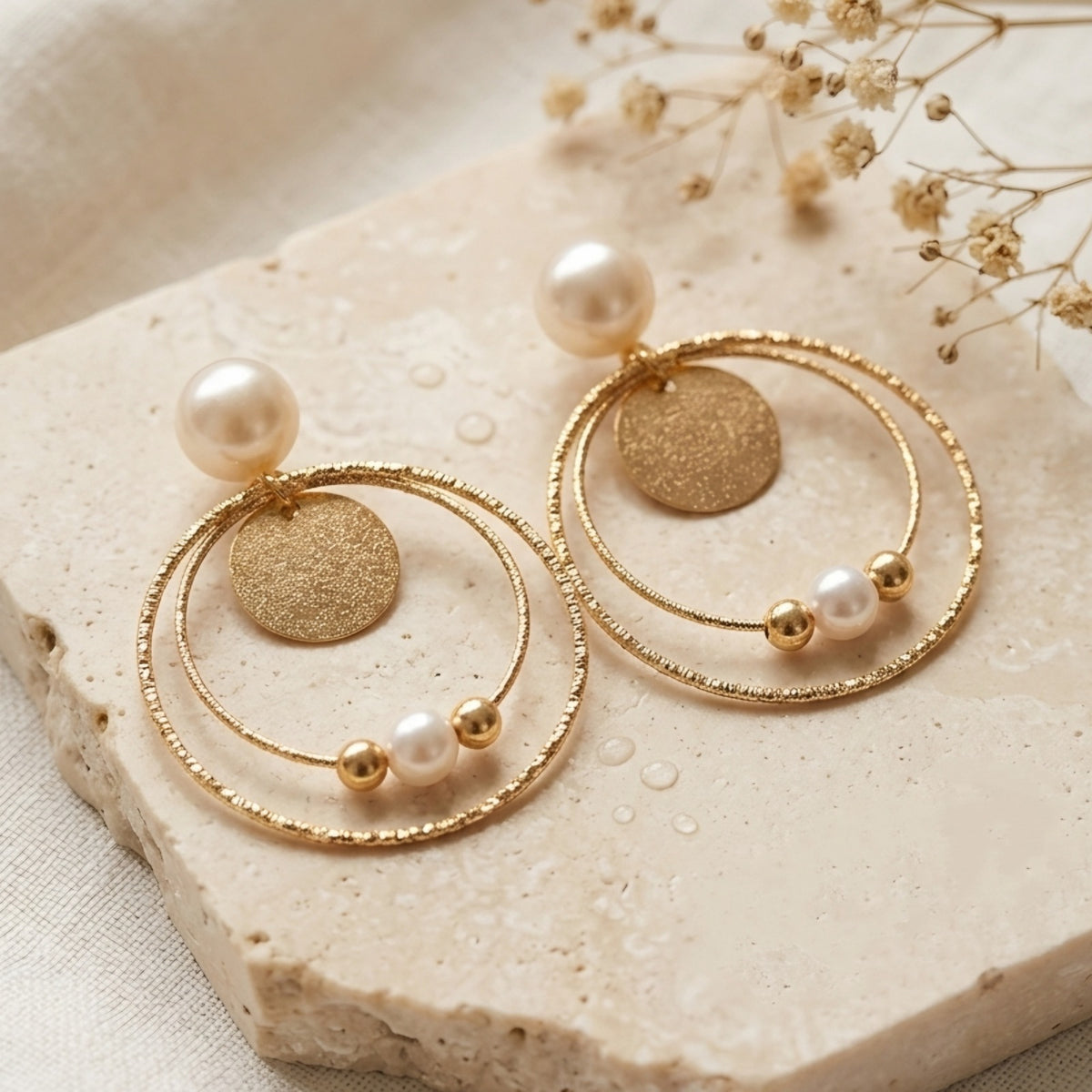 Pearl Circle Drop Earrings